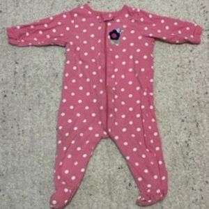 Gerber 3-6 month pink with white polka dot footed onesie.